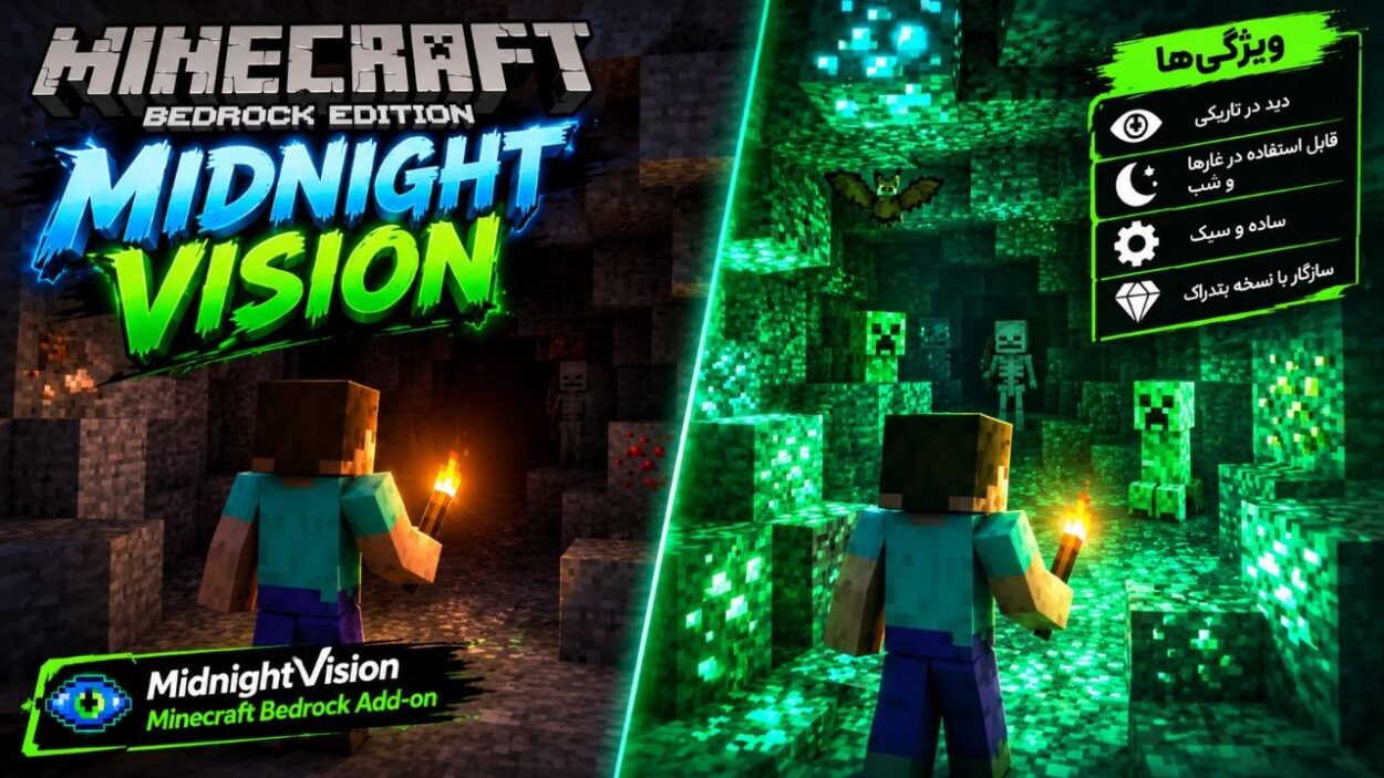 دانلود ادآن Midnight Vision برای ماینکرافت بدراک؛ دید بهتر در تاریکی